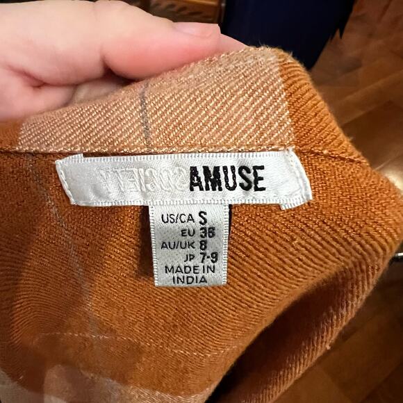 Society Amuse Burnt Orange Plaid Flannel Kimono Dress, S - Picture 5 of 5